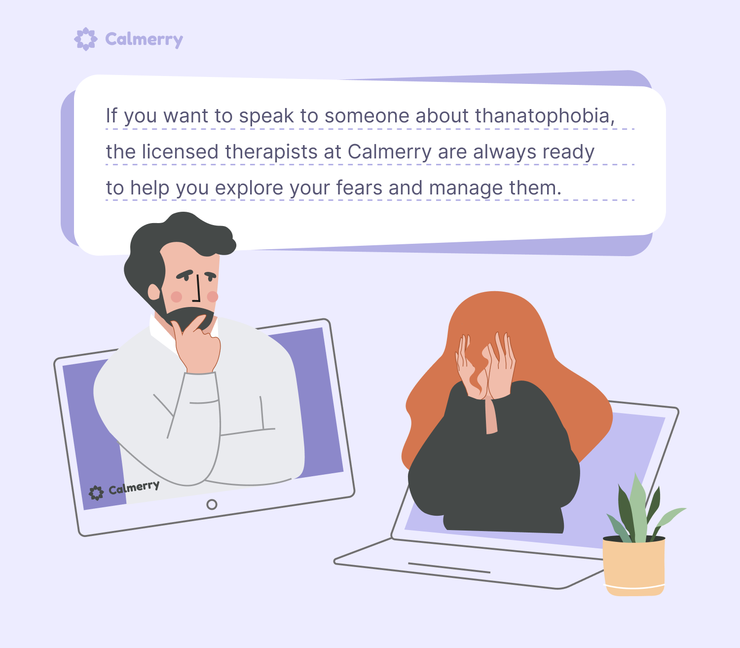 A person speaks to a therapist about thanatophobia
