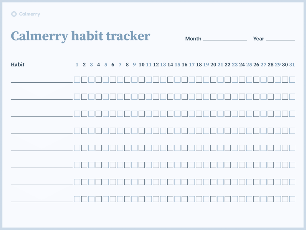 Printable habit tracker printable by Calmerry